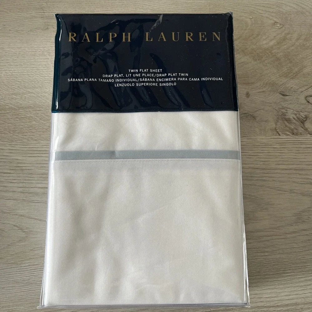 Ralph Lauren Palmer Home Bedding Flat Sheet Oxford Blue White TWIN‎